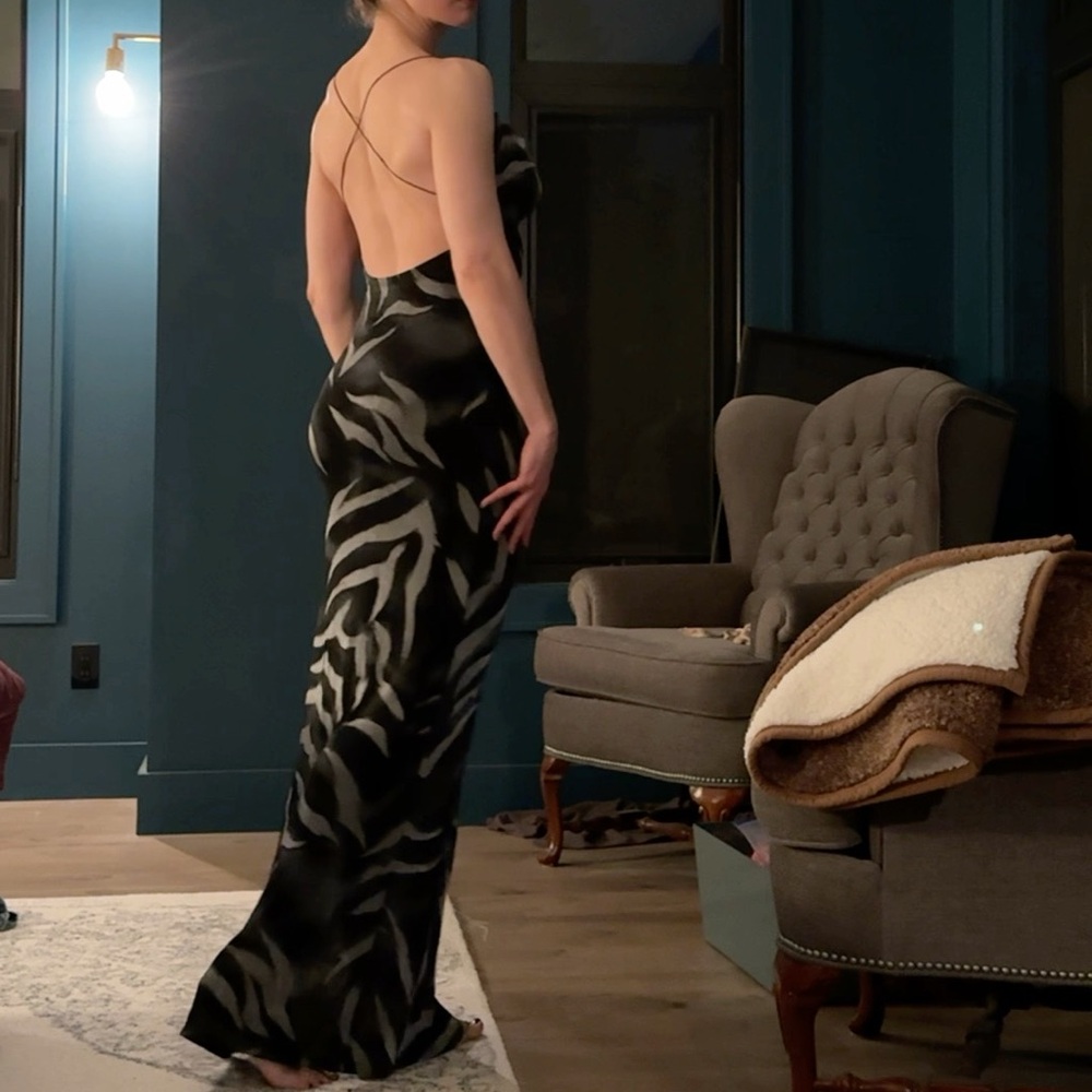 K.M.R. Mode by Keivan M.R. Zebra Metallic Stretch Maxi Slip Dress - S/M